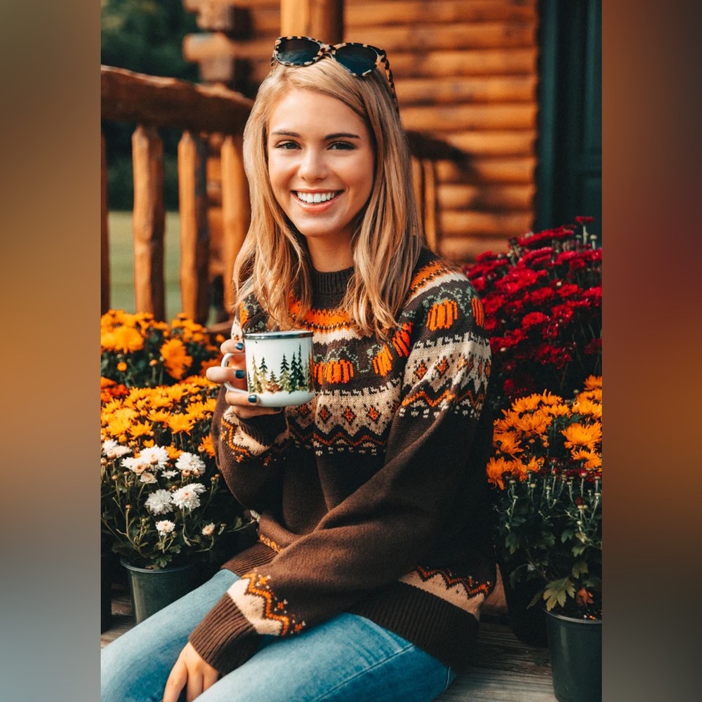 Kiel James Patrick Brown and Orange Crewneck Sweater
